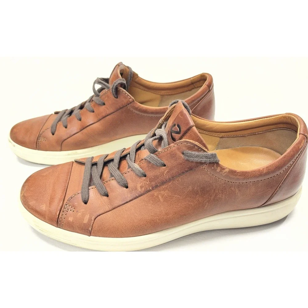 ECCO Soft  7 Shoe Mens Size 12.5 Brown Leather Lace Up Casual Comfort Sneaker